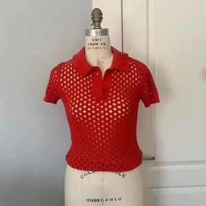 American Apparel Red Knit Mesh Crop XSMALL